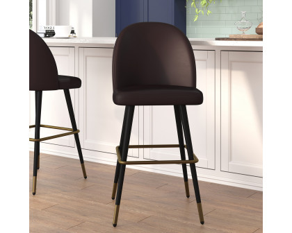 BLNK Lyla Commercial LeatherSoft High Back Modern Armless Bar Stools with Contoured Backrest, Steel Frame and Integrated Footrest Set of 2