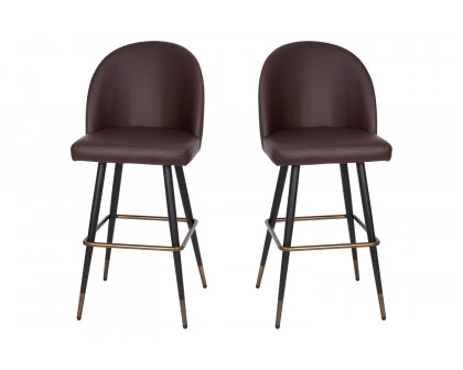 BLNK Lyla Commercial LeatherSoft High Back Modern Armless Bar Stools with Contoured Backrest, Steel Frame and Integrated Footrest Set of 2 - Brown