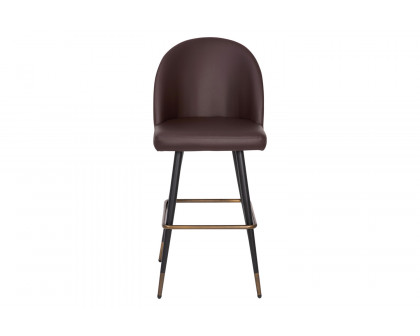 BLNK Lyla Commercial LeatherSoft High Back Modern Armless Bar Stools with Contoured Backrest, Steel Frame and Integrated Footrest Set of 2 - Brown