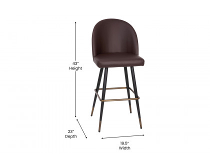 BLNK Lyla Commercial LeatherSoft High Back Modern Armless Bar Stools with Contoured Backrest, Steel Frame and Integrated Footrest Set of 2 - Brown