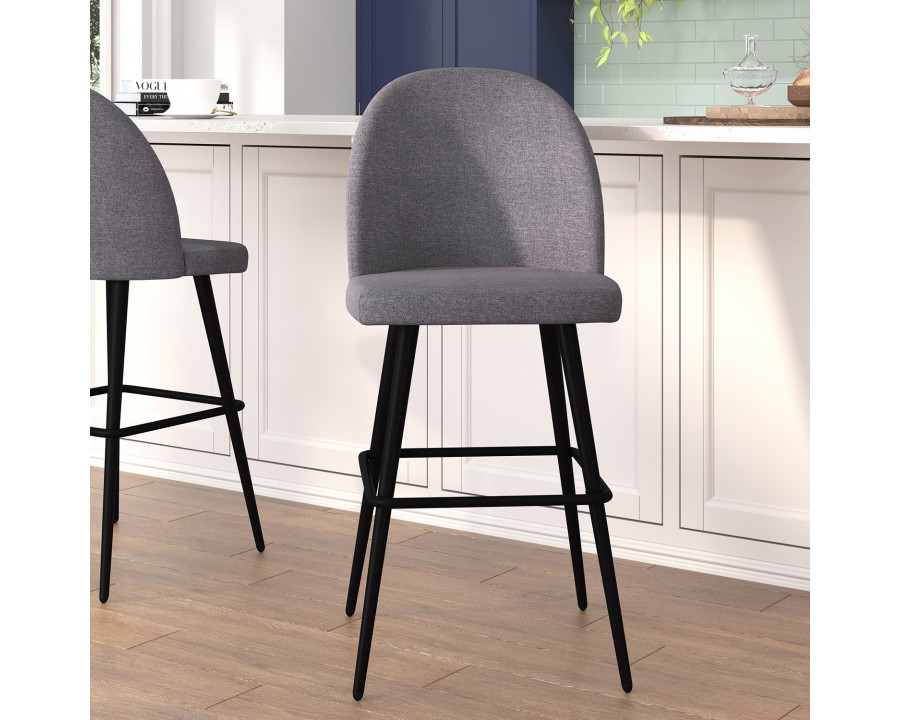 BLNK Lyla Commercial Faux Linen High Back Modern Armless Bar Stools with Contoured Backrest, Steel Frame and Integrated Footrest Set of 2