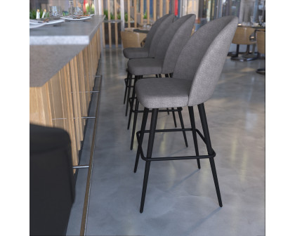 BLNK Lyla Commercial Faux Linen High Back Modern Armless Bar Stools with Contoured Backrest, Steel Frame and Integrated Footrest Set of 2