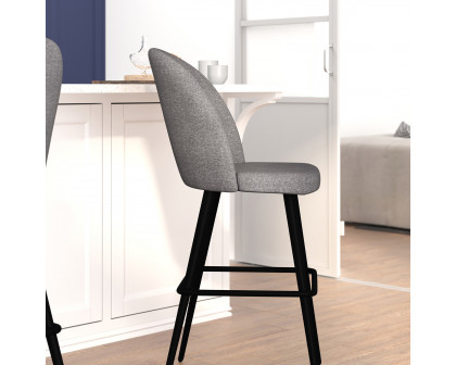 BLNK Lyla Commercial Faux Linen High Back Modern Armless Bar Stools with Contoured Backrest, Steel Frame and Integrated Footrest Set of 2