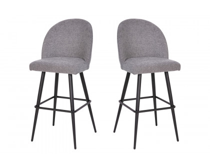 BLNK Lyla Commercial Faux Linen High Back Modern Armless Bar Stools with Contoured Backrest, Steel Frame and Integrated Footrest Set of 2