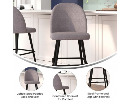 BLNK Lyla Commercial Faux Linen High Back Modern Armless Bar Stools with Contoured Backrest, Steel Frame and Integrated Footrest Set of 2