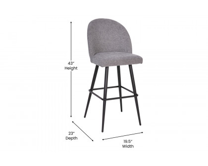 BLNK Lyla Commercial Faux Linen High Back Modern Armless Bar Stools with Contoured Backrest, Steel Frame and Integrated Footrest Set of 2