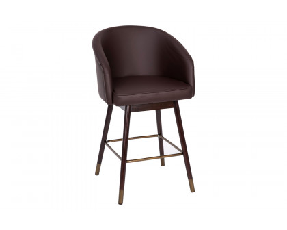 BLNK Margo Commercial LeatherSoft Mid-Back Modern Counter Stool with Walnut Finish Beechwood Legs and Contoured Back - Brown