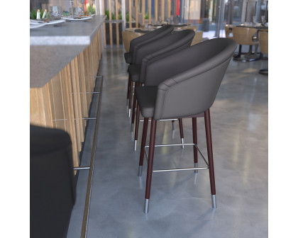 BLNK Margo Commercial LeatherSoft Mid-Back Modern Counter Stool with Walnut Finish Beechwood Legs and Contoured Back