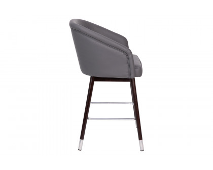 BLNK Margo Commercial LeatherSoft Mid-Back Modern Counter Stool with Walnut Finish Beechwood Legs and Contoured Back - Gray