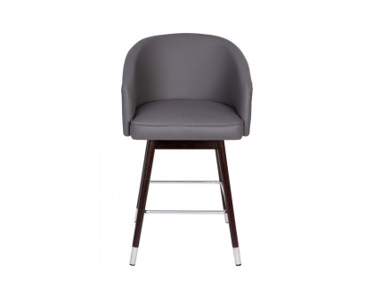 BLNK Margo Commercial LeatherSoft Mid-Back Modern Counter Stool with Walnut Finish Beechwood Legs and Contoured Back - Gray