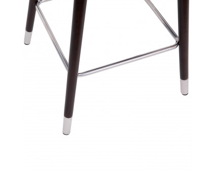 BLNK Margo Commercial LeatherSoft Mid-Back Modern Counter Stool with Walnut Finish Beechwood Legs and Contoured Back - Gray