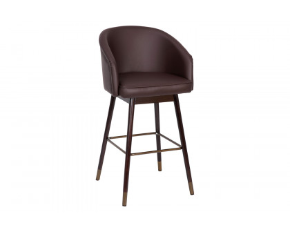 BLNK™ Margo Commercial LeatherSoft Mid-Back Modern Bar Stool with Walnut Finish Beechwood Legs and Curved Back with Muted Bronze Accents - Brown