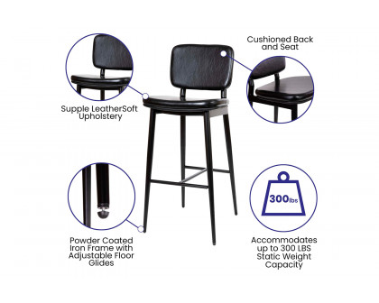 BLNK Kenzie Commercial LeatherSoft Mid-Back Bar Stools Set of 2 - Black