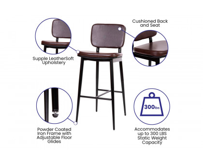 BLNK Kenzie Commercial LeatherSoft Mid-Back Bar Stools Set of 2 - Brown