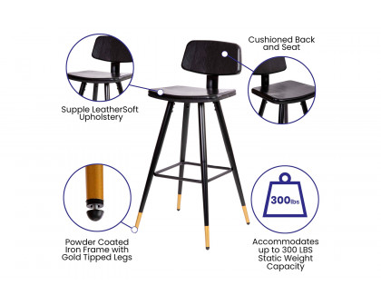 BLNK Kora Commercial LeatherSoft Low Back Bar Stools Set of 2 - Black