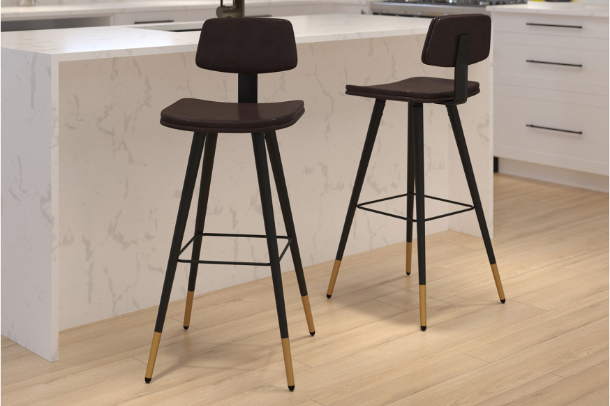 BLNK™ Kora Commercial LeatherSoft Low Back Bar Stools Set of 2 - Brown