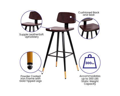 BLNK™ Kora Commercial LeatherSoft Low Back Bar Stools Set of 2 - Brown