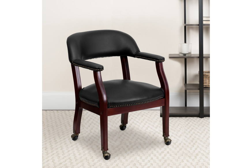 BLNK™ Sarah Vinyl Luxurious Conference Chair with Accent Nail Trim and Casters - Black