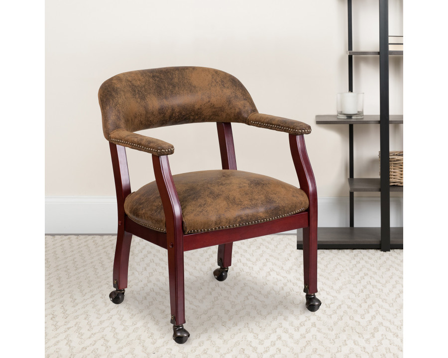 BLNK Sarah Suede Luxurious Conference Chair with Accent Nail Trim and Casters - Brown