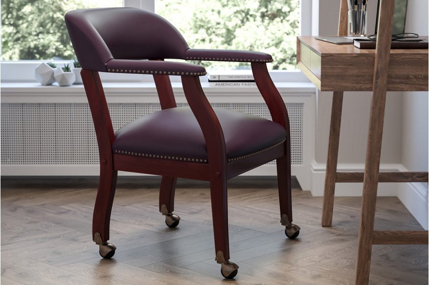 BLNK™ Diamond LeatherSoft Conference Chair with Accent Nail Trim and Casters - Burgundy