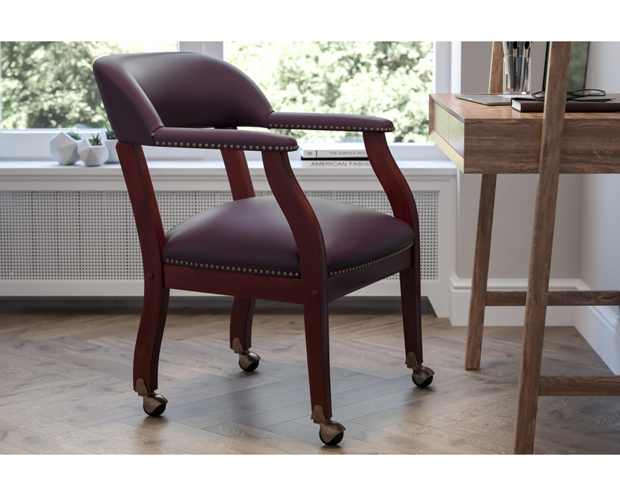 BLNK Diamond LeatherSoft Conference Chair with Accent Nail Trim and Casters - Burgundy