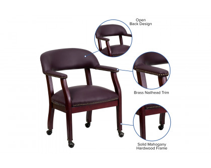 BLNK™ Diamond LeatherSoft Conference Chair with Accent Nail Trim and Casters - Burgundy