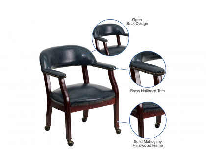 BLNK™ Sarah Vinyl Luxurious Conference Chair with Accent Nail Trim and Casters - Navy