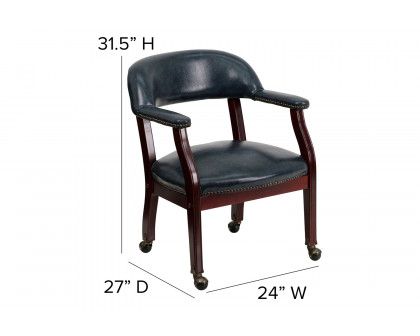 BLNK™ Sarah Vinyl Luxurious Conference Chair with Accent Nail Trim and Casters - Navy