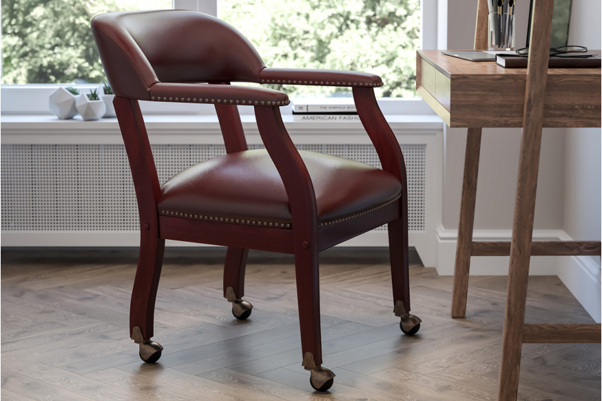 BLNK™ Sarah Vinyl Luxurious Conference Chair with Accent Nail Trim and Casters - Oxblood