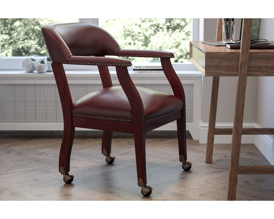 BLNK Sarah Vinyl Luxurious Conference Chair with Accent Nail Trim and Casters - Oxblood