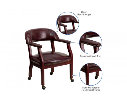 BLNK™ Sarah Vinyl Luxurious Conference Chair with Accent Nail Trim and Casters - Oxblood