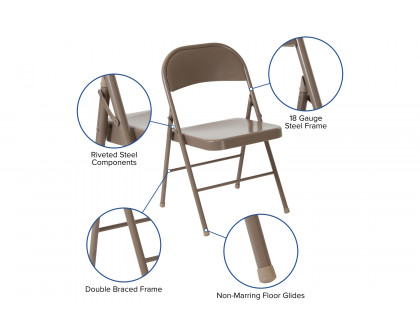 BLNK HERCULES Series Double Braced Metal Folding Chair - Beige