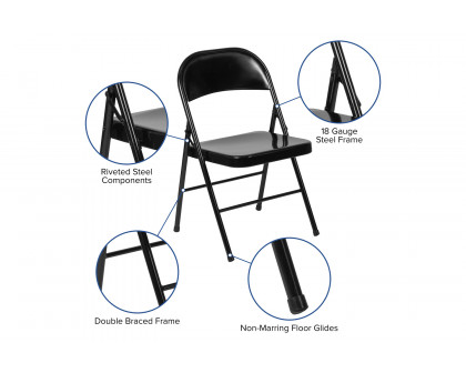 BLNK HERCULES Series Double Braced Metal Folding Chair - Black