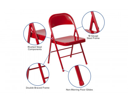 BLNK HERCULES Series Double Braced Metal Folding Chair - Red