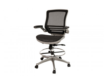 BLNK Waylon Mid-Back Mesh Drafting Chair with Flip-Up Arms - Graphite Silver Frame