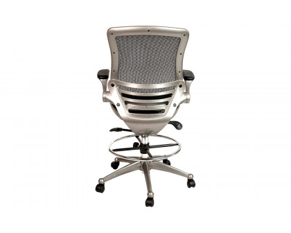 BLNK Waylon Mid-Back Mesh Drafting Chair with Flip-Up Arms - Graphite Silver Frame