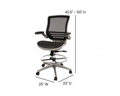 BLNK Waylon Mid-Back Mesh Drafting Chair with Flip-Up Arms - Graphite Silver Frame