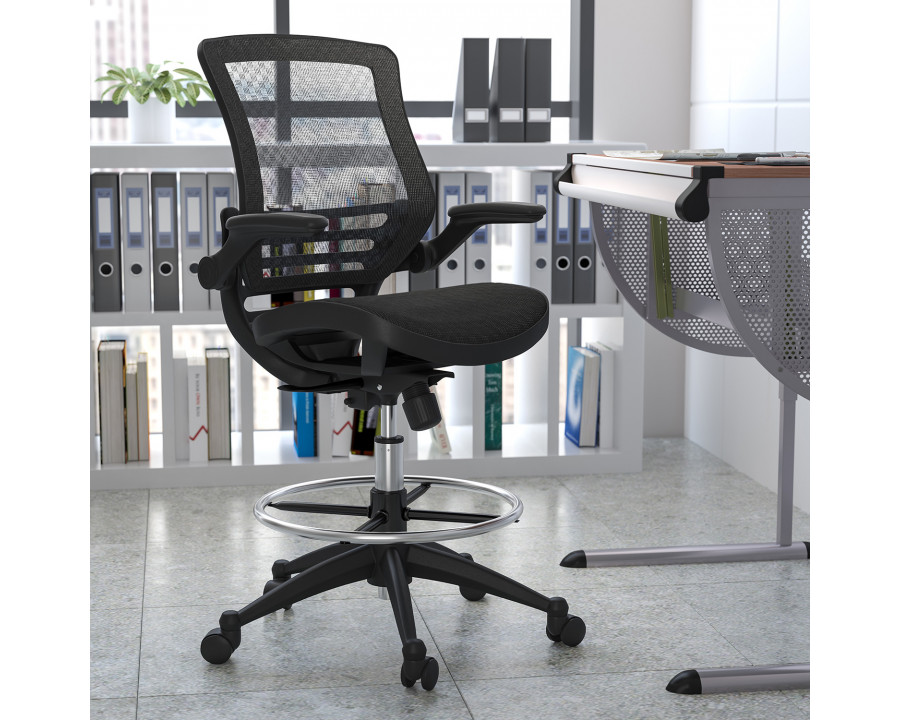 BLNK Waylon Mid-Back Mesh Drafting Chair with Flip-Up Arms