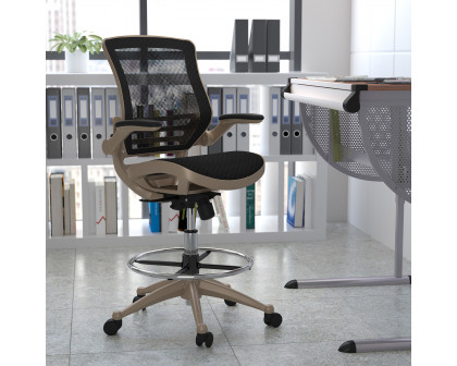 BLNK Waylon Mid-Back Mesh Drafting Chair with Flip-Up Arms