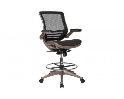 BLNK Waylon Mid-Back Mesh Drafting Chair with Flip-Up Arms - Melrose Gold Frame