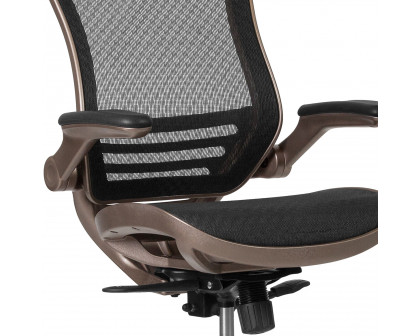 BLNK Waylon Mid-Back Mesh Drafting Chair with Flip-Up Arms - Melrose Gold Frame