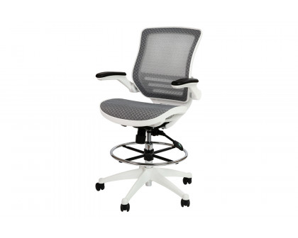 BLNK Waylon Mid-Back Mesh Drafting Chair with Flip-Up Arms - White Frame