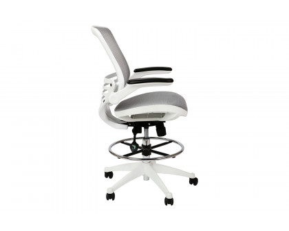 BLNK Waylon Mid-Back Mesh Drafting Chair with Flip-Up Arms - White Frame