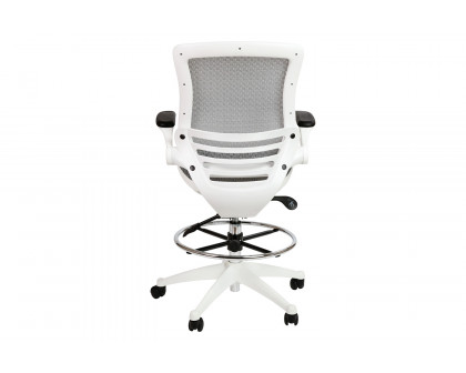 BLNK Waylon Mid-Back Mesh Drafting Chair with Flip-Up Arms - White Frame