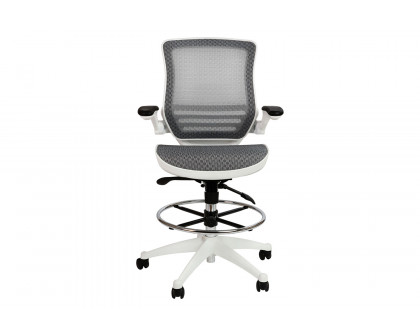 BLNK Waylon Mid-Back Mesh Drafting Chair with Flip-Up Arms - White Frame