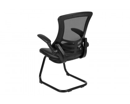 BLNK Kelista Black Mesh Sled Base Side Reception Chair with Flip-Up Arms - LeatherSoft