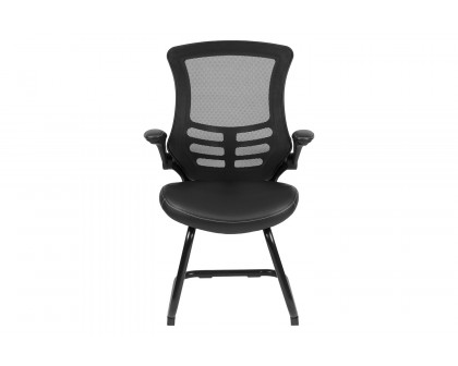 BLNK Kelista Black Mesh Sled Base Side Reception Chair with Flip-Up Arms - LeatherSoft