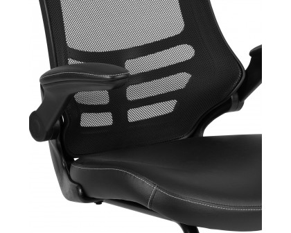 BLNK Kelista Black Mesh Sled Base Side Reception Chair with Flip-Up Arms - LeatherSoft