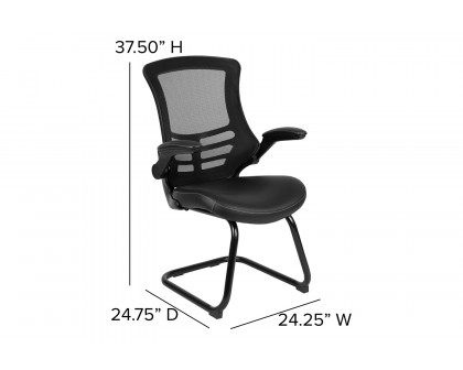 BLNK Kelista Black Mesh Sled Base Side Reception Chair with Flip-Up Arms - LeatherSoft