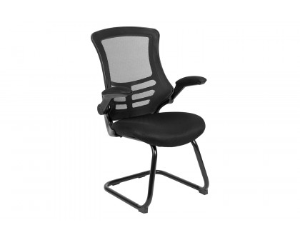 BLNK Kelista Black Mesh Sled Base Side Reception Chair with Flip-Up Arms